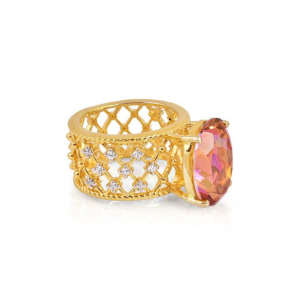 Trendy Textured Gold Plated Silver Ring The Liquid
