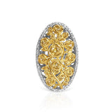 Filigree Half Gold Plated And Sterling Silver Big Ring - The Fineworld