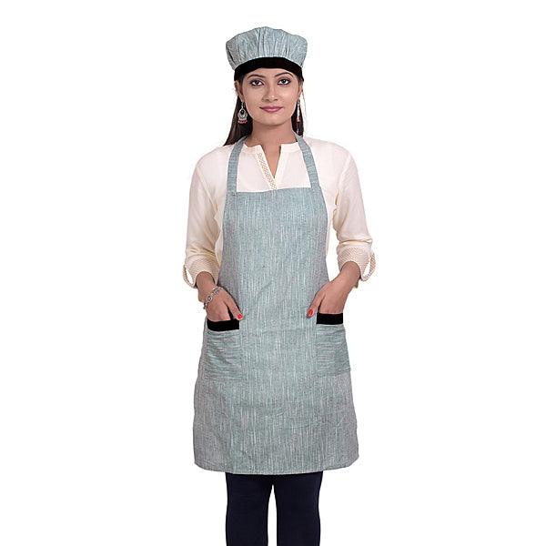 Light Sky Blue Unisex Kitchen Apron with Cap & Two Front Pockets - The Fineworld