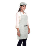 Striped Grey Unisex Kitchen Apron with Cap and Front Pockets - The Fineworld